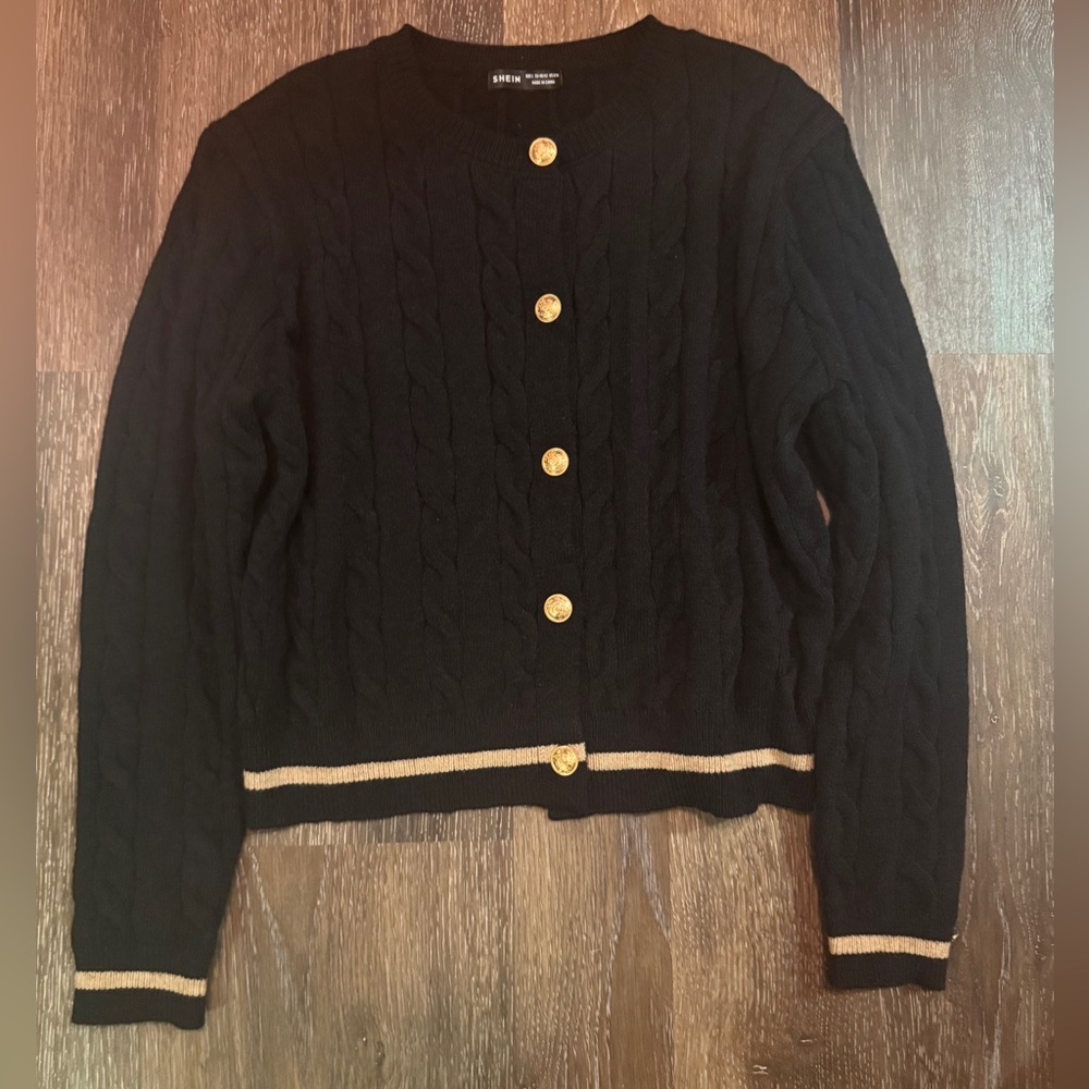 SHEIN Black Cardigan with Gold Buttons - Picture 2 of 8